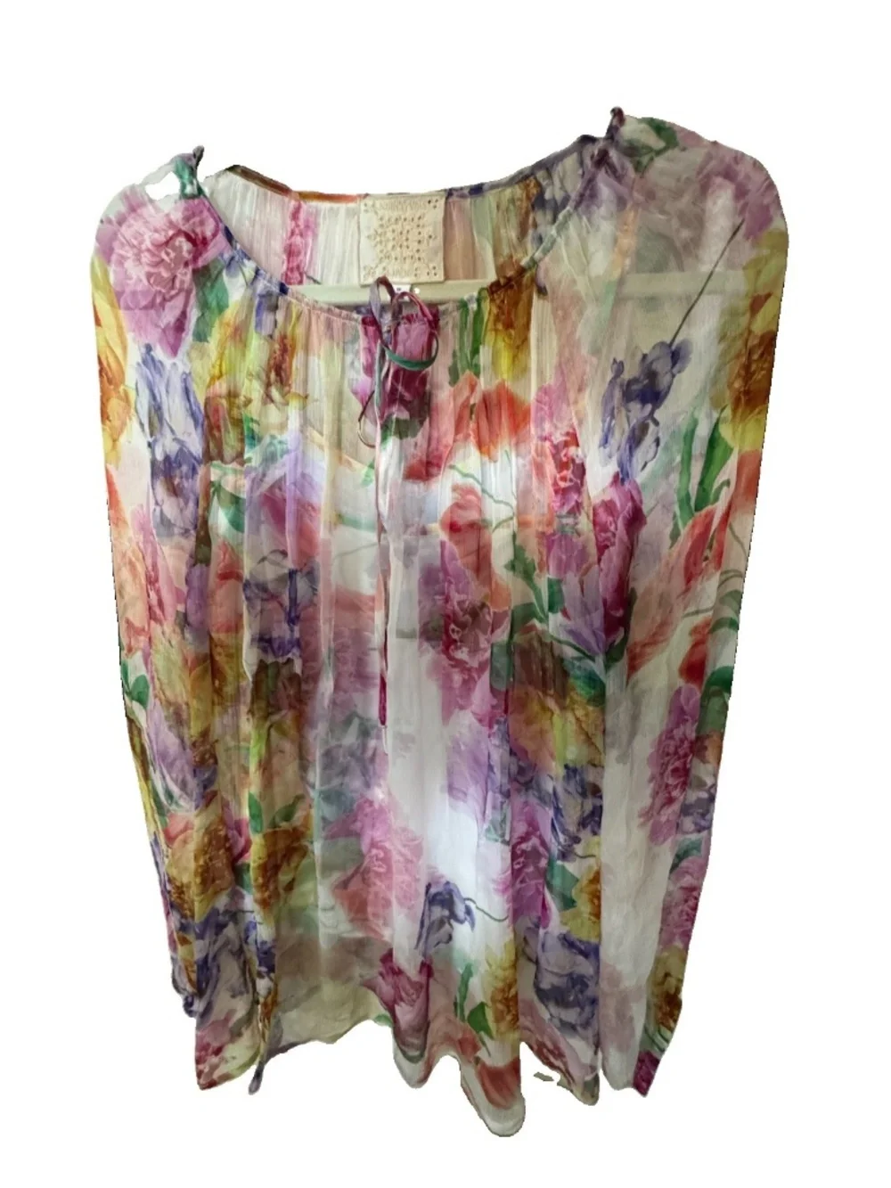 Johnny Was 100% Silk floral Blouse Size 1X matching tank - Picture 5 of 11